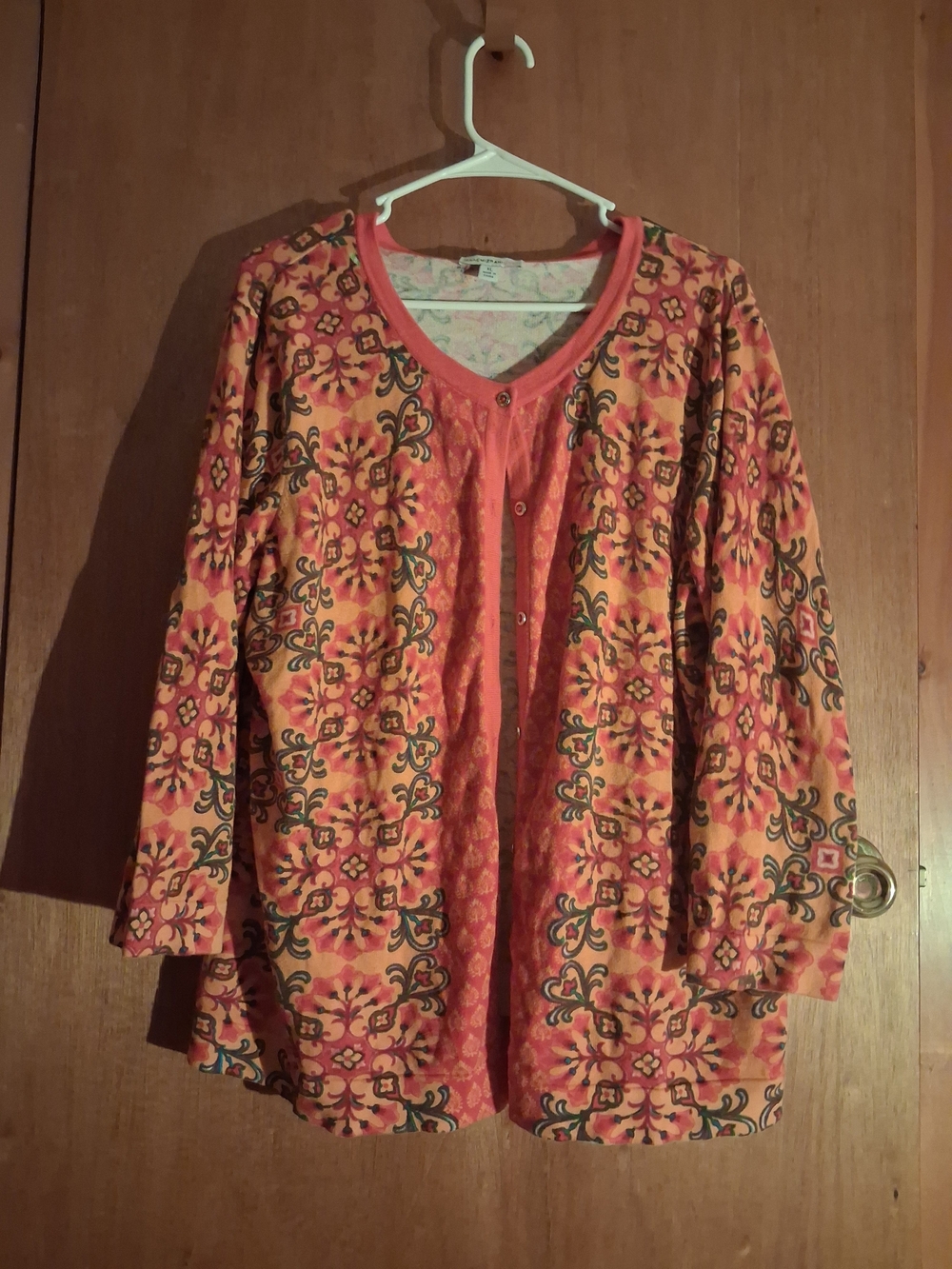 Isaac Mizrahi Coral Orange Floral Pattern Button Cardigan